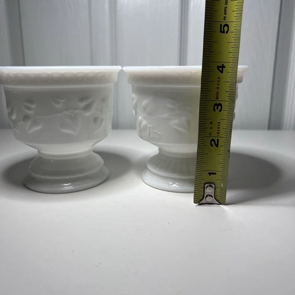 2-Vtg Milk Glass Indiana‎ Glass Colony Harvest Grape Footed Goblets Dessert Cups
